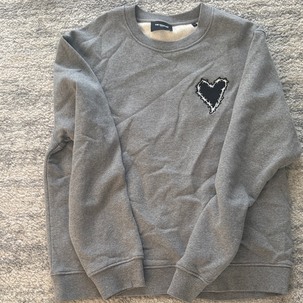 The Kooples Gray Crewneck Sweater with Heart Patch